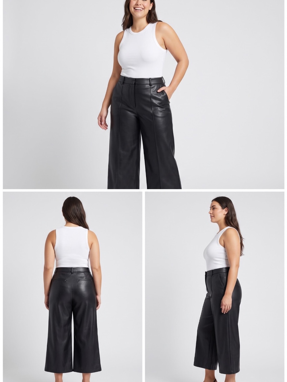 Wide-Leg Faux Leather Pants in Black